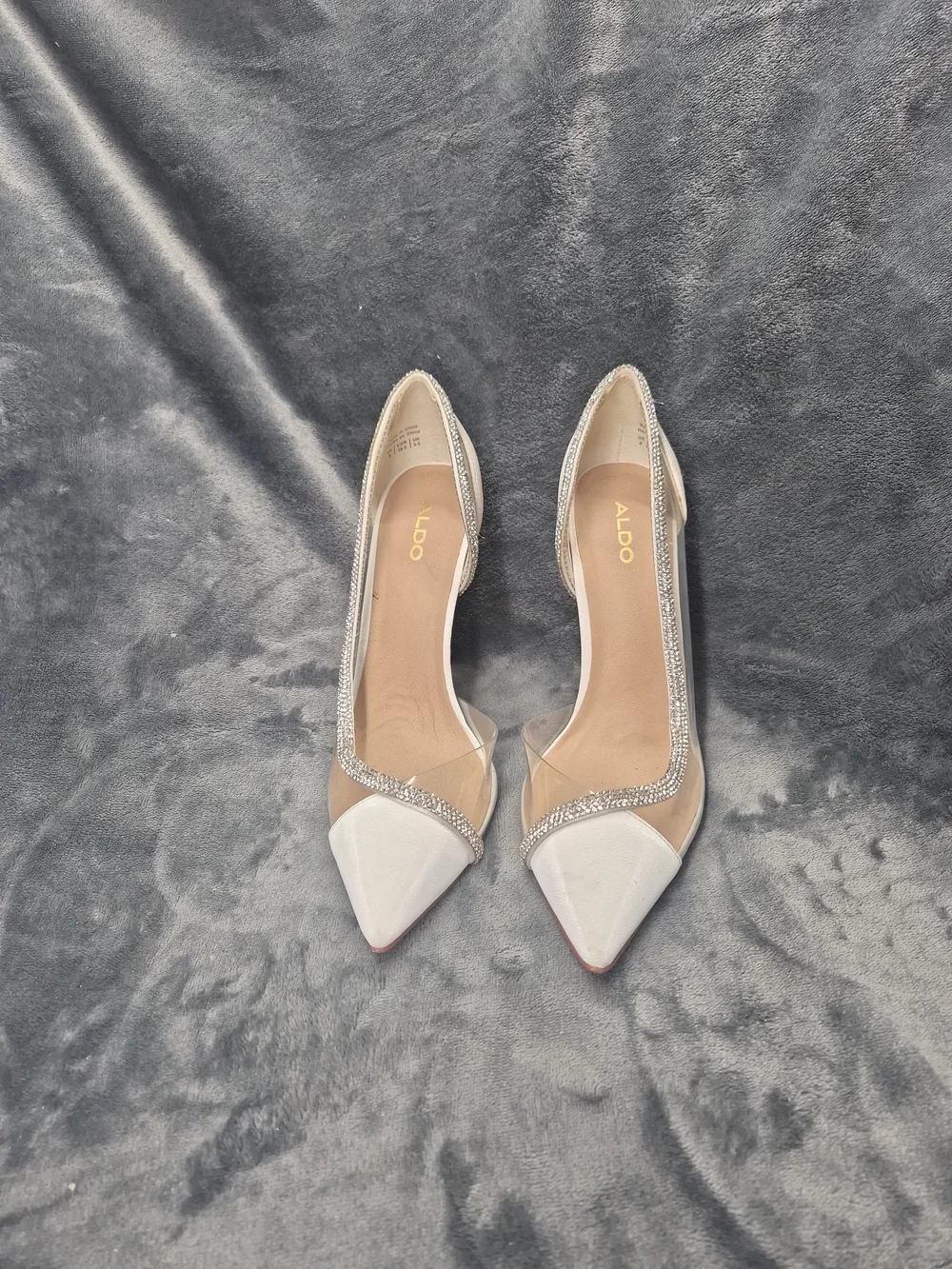 Aldo Fibeth Women's Heeled Pumps  White Pointed Shimmering Rhinestone  Size 8